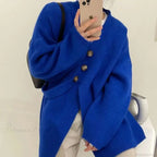 V-Neck Solid Simplicity Office Lady Autumn Knit Cardigan