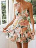 V neck Stitching Print Dress