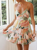 V neck Stitching Print Dress