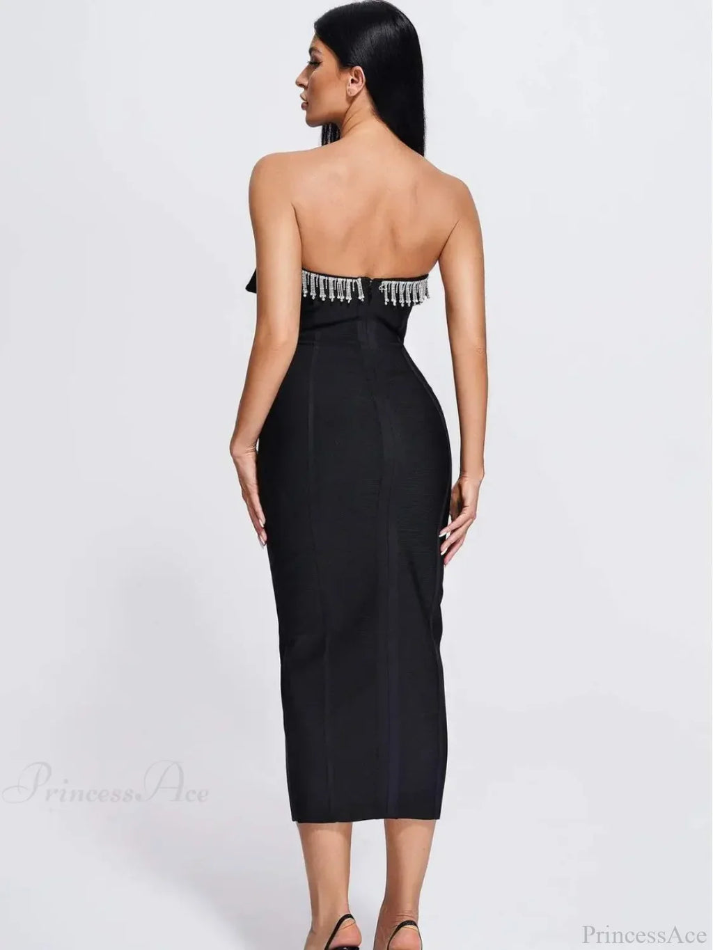 V-Neck Strapless Black Party Dress