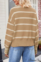 V-neck Striped Sweater with Lapel