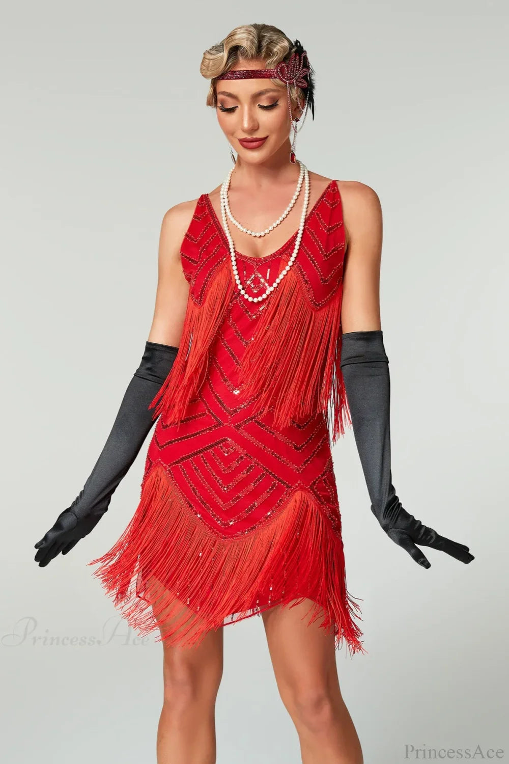 V-Neck Tassel Sequin Party Dress
