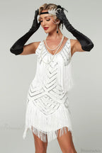 V-Neck Tassel Sequin Party Dress