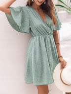 Vacation Polka Dot Print V Neck Short Sleeve Dress