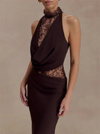 Valeria Lace Backless Halter Maxi Dress