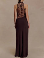Valeria Lace Backless Halter Maxi Dress