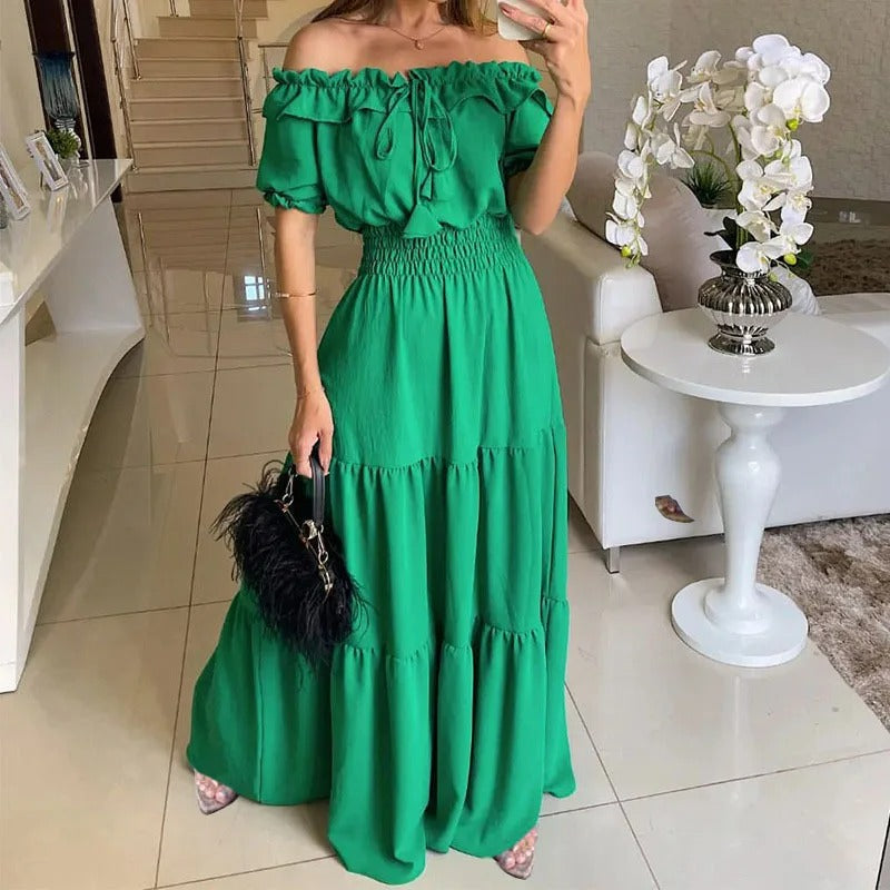 Alba Minimalist Off Shoulder Dress Evening Wear Edit