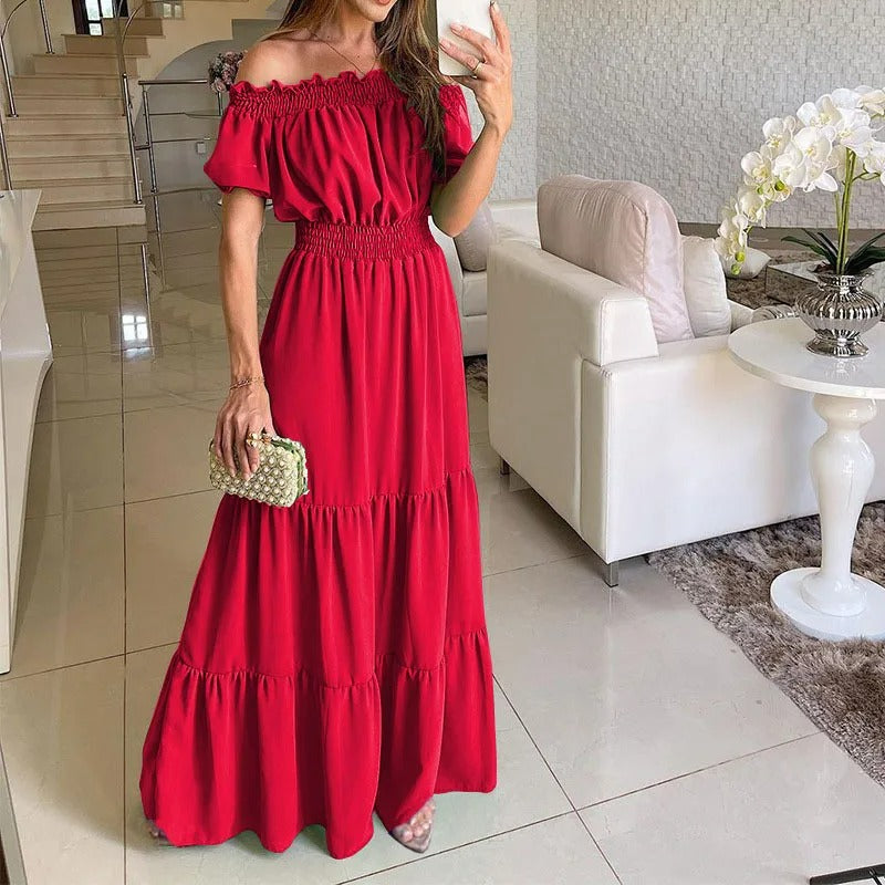 Alba Minimalist Off Shoulder Dress Evening Wear Edit