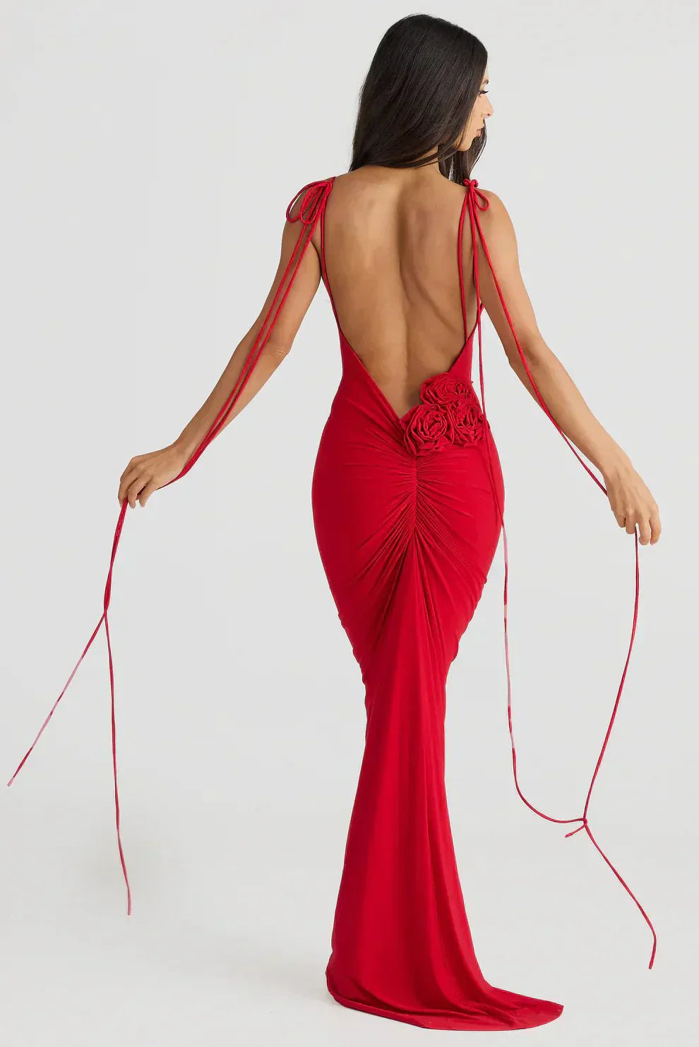Jasira - Backless Rose Knot Maxi Dress