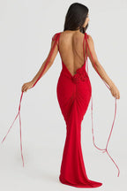 Jasira - Backless Rose Knot Maxi Dress