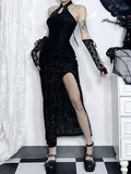 Velvet Blossom Cut Graceful Midi Dress