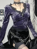 Velvet Lace Patchwork Knit Top
