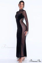 Velvet Mesh Patchwork Maxi Dress
