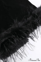 Velvet Patchwork Fuzzy Hem Slit Dress