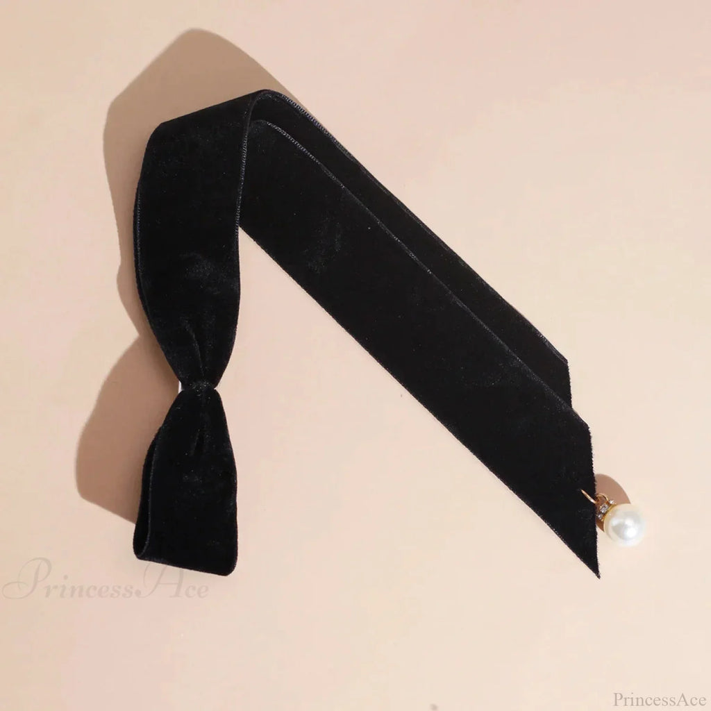 Velvet Ribbon Pearl Top Clip - Hair Accessory