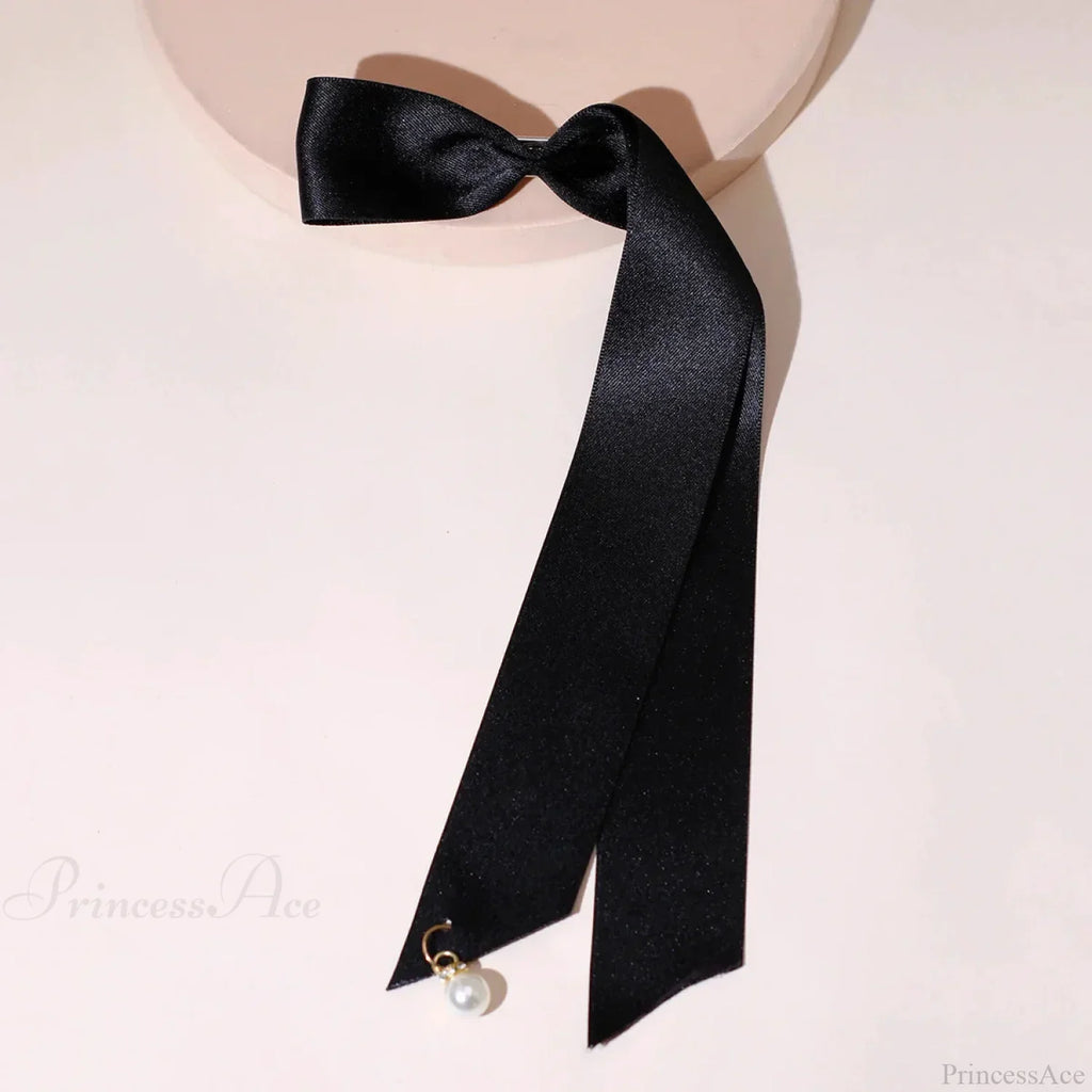 Velvet Ribbon Pearl Top Clip - Hair Accessory