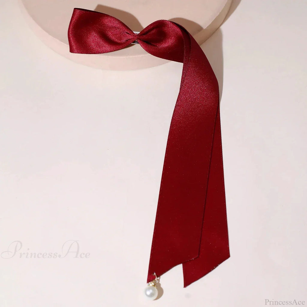 Velvet Ribbon Pearl Top Clip - Hair Accessory