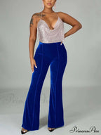 Velvet Velour Flared Bell Bottoms High Waist Pants