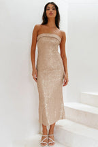 Amelia Statement Strapless Midi Dress with Sequins Premium Wardrobe Essential