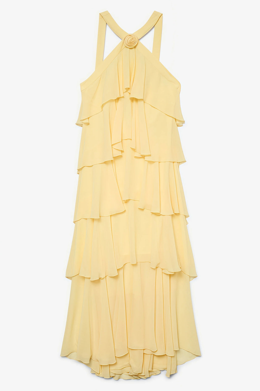 Kairot Yellow Backless 3D Flower Maxi Dress