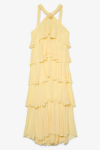 Kairot Yellow Backless 3D Flower Maxi Dress