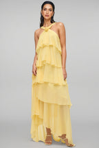 Kairot Yellow Backless 3D Flower Maxi Dress