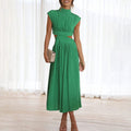 Paula Minimalist High Neck Pleated Dress Designer Edit