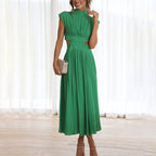 Paula Minimalist High Neck Pleated Dress Designer Edit