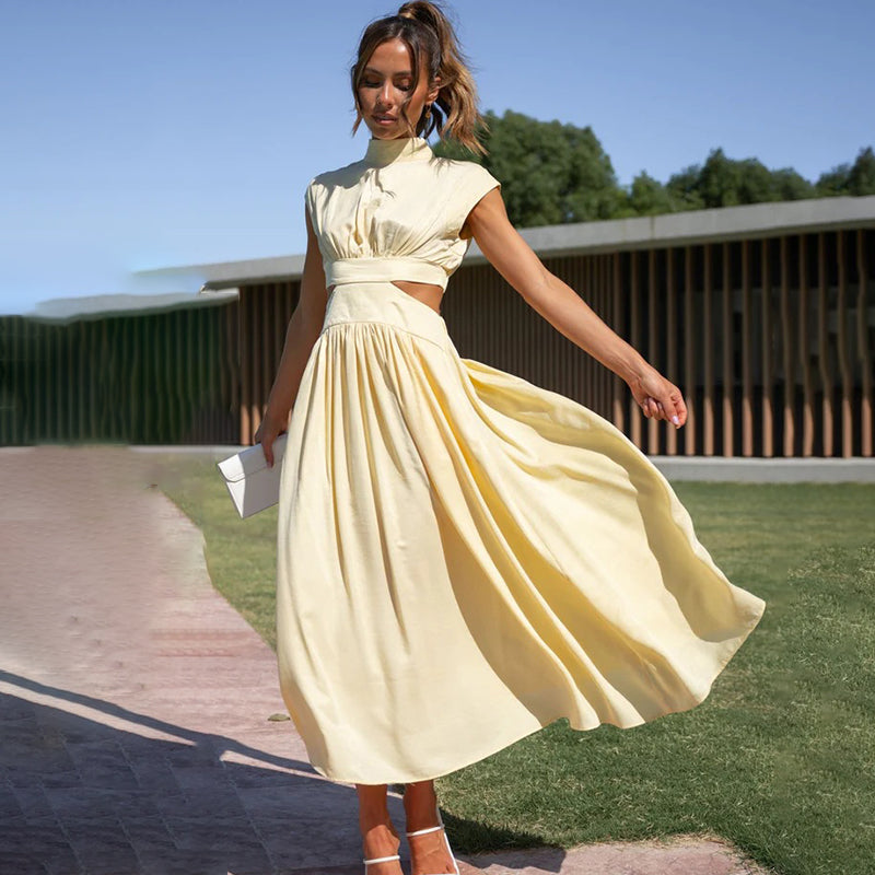 Brenda Exclusive Pleated Dress with High Neck Evening Wear Edit