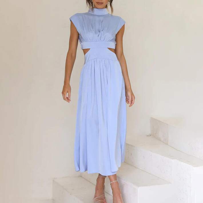 Brenda Exclusive Pleated Dress with High Neck Evening Wear Edit