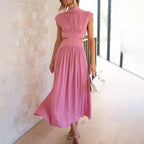 Brenda Exclusive Pleated Dress with High Neck Evening Wear Edit