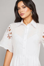 Olriced White Cutout Lapel Maxi Dress