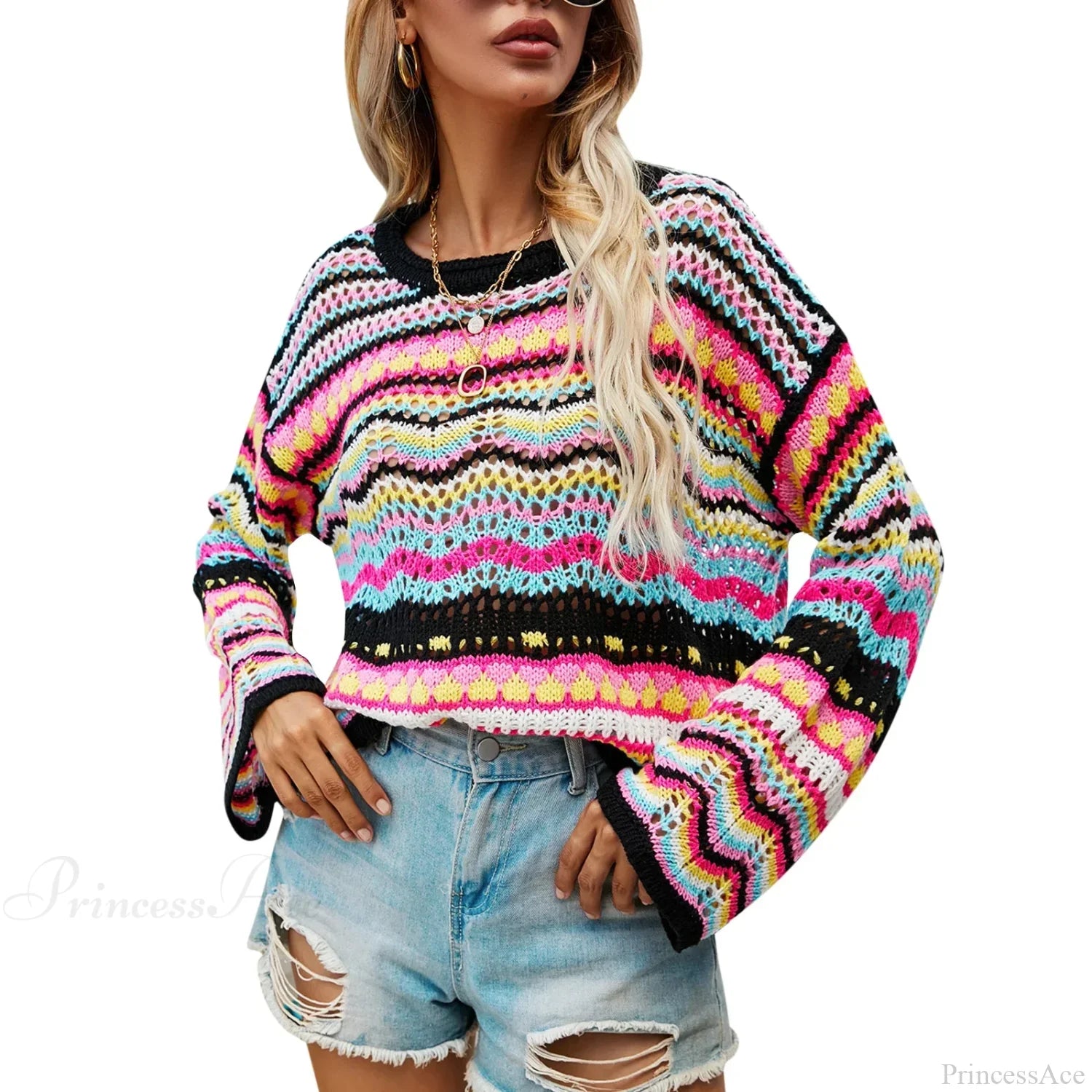 Vintage 90s Crochet Flared Sleeves Sweater