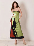 Vintage Abstract Floral Strapless Backless Loose Tube Top Floral Dress