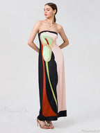 Vintage Abstract Floral Strapless Backless Loose Tube Top Floral Dress