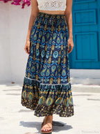 Vintage Beach Bohemian Floral Print Elastic Waist A-Line Skirt