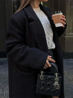 Vintage Black Woolen Double-Breasted Overcoat