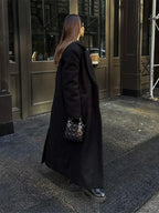 Vintage Black Woolen Double-Breasted Overcoat