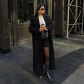 Vintage Black Woolen Double-Breasted Overcoat