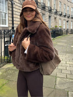 Vintage Brown Stand Collar Loose Coat