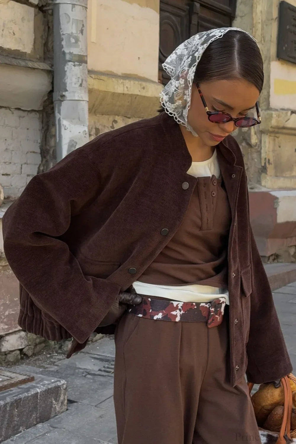 Vintage Corduroy Stand Collar Loose Buttoned Jacket