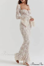 Vintage Cream Stylish Lace Maxi Dress