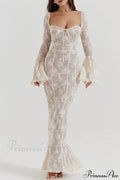Vintage Cream Stylish Lace Maxi Dress