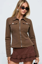 Vintage Dark Brown Street Slim-Fit Y2K Utility Jacket