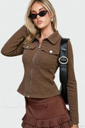 Vintage Dark Brown Street Slim-Fit Y2K Utility Jacket