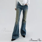 Vintage Denim Flare For Women Fashion Streetwear High Waist Hit Color Slim Female Autumn Jean