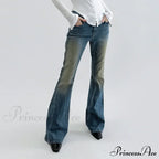 Vintage Denim Flare For Women Fashion Streetwear High Waist Hit Color Slim Female Autumn Jean