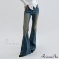 Vintage Denim Flare For Women Fashion Streetwear High Waist Hit Color Slim Female Autumn Jean