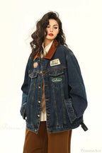 Vintage Embroidered Denim Loose Lapel Utility Jacket