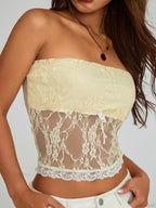Vintage Embroidered Floral Off-shoulder Sheer Bandeau Top
